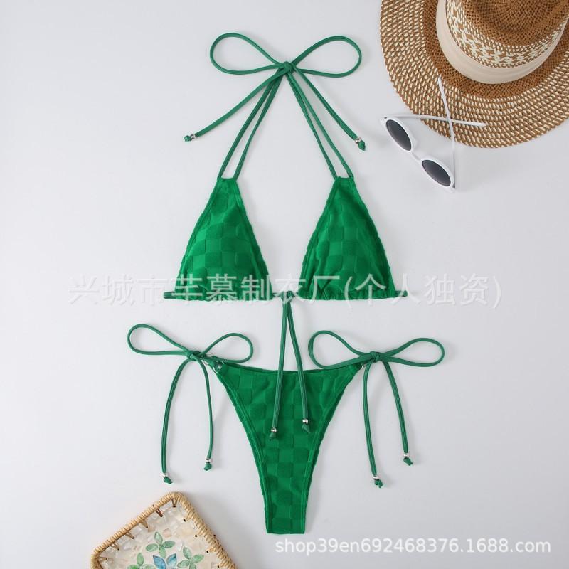 Split Bikini Swimsuit Female Style Hanging Neck Strap Tight Back Solid Color Women's