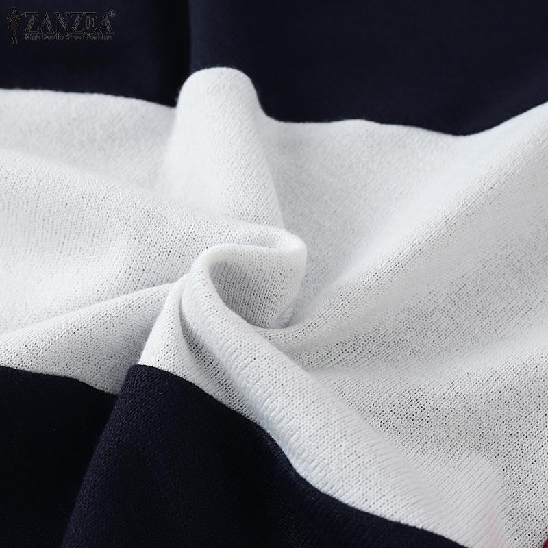 ZANZEA Women Casual Round Neck Long Sleeve Color Block T-Shirts