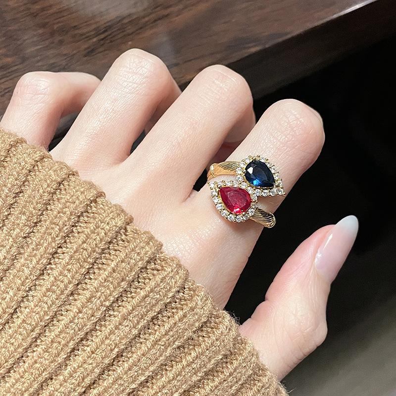 Medieval Plated 18K Open Ring Inlaid Zircon Cross Light Luxury High-End Niche Design Personalized Ring Woman Adjustable opening