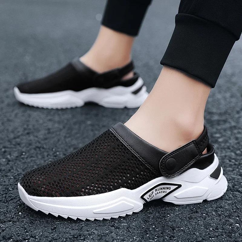 Summer Mesh Men's Sandals Outdoor Clogs Casual Sneakers for Man Breathable Half Slippers Slip On Walking Beach Man Shoes 2024