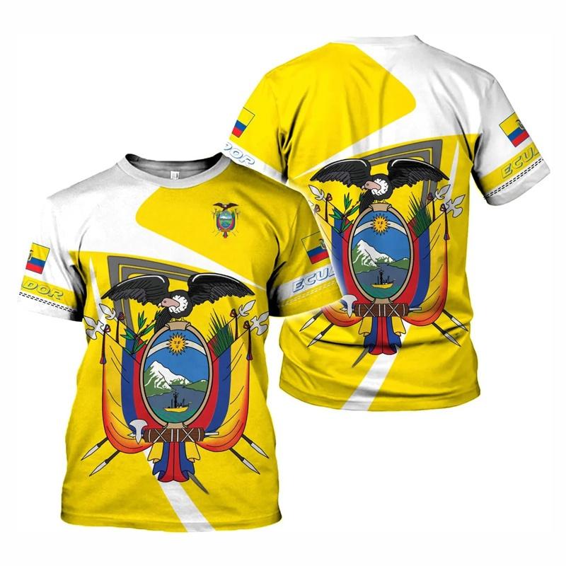 Maglietta Bandiera Ecuador da Uomo Nome Personalizzato Girocollo Moda Oversize Manica Corta Harajuku Top Sportivi T-shirt