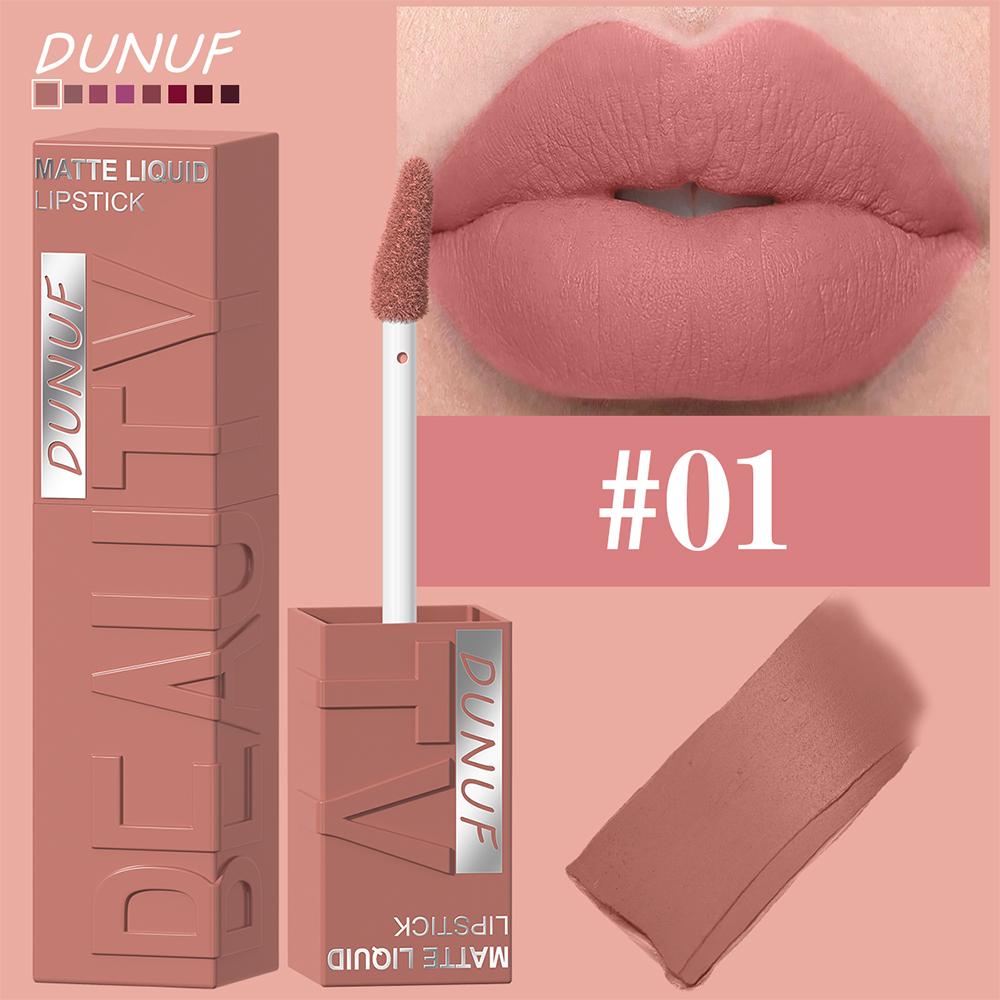 

DUNUF 8-color matte velvet smooth easy-to-apply square tube lip gloss waterproof three-dimensional plumping lipstick