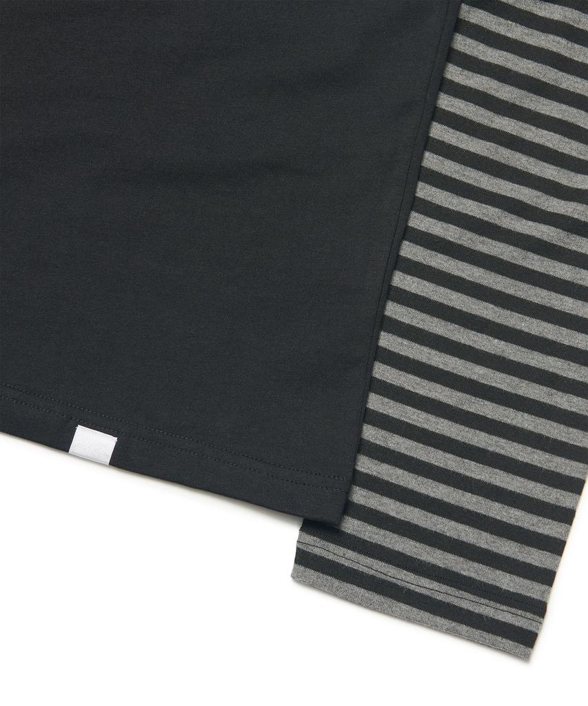 NOMANUAL Stripe Layered Long Sleeve Tee - Black