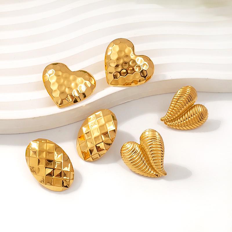 Gold Plated Geometric Heart Stud Earrings for Women - Titanium Steel, Light Luxury Ear Jewelry