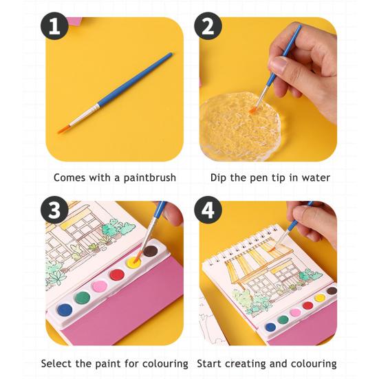 Kreatywny Zestaw do Malowania Arkusze Akwarelowe z 6 Polami Kolorów Ergonomiczny Pędzel Mini Akwarelowy Zeszyt Ćwiczeń Zestaw Podróżny dla Dorosłych Prezent