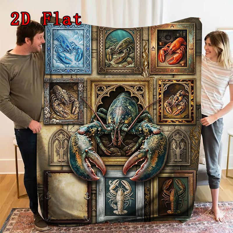Lobster Art Collection 2D Flat Pattern Flannel Blanket, High quality All Seasons, Home Decor, Warmth and Comfort, Perfect for Christmas Gifts.