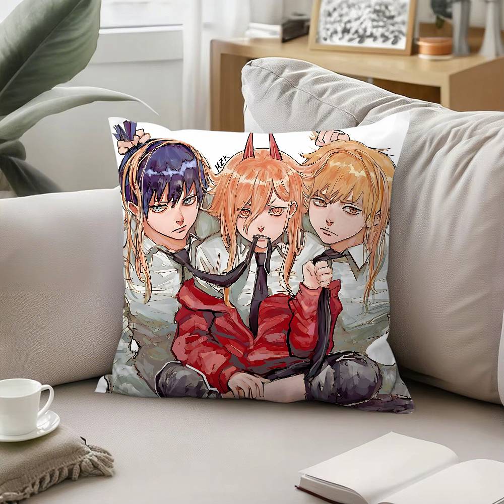 Cute C-Chainsaw-Man Kawaii Pillow Case Cushion Cover Soft Cute Throw Pillow Case For Car Sofa Pillowcase Polyester With Zipper