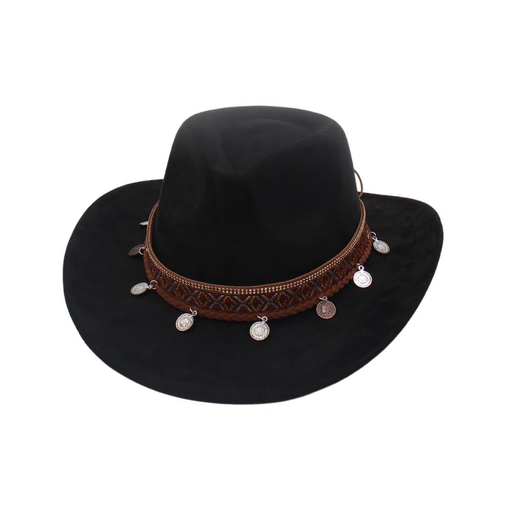 

Ethnic Style Top Hat Imitation Silver Accessories Felt Hat Cross-Border New European And American Jazz Hat Big Brim Stage Performance Hat one size [j peach cow]