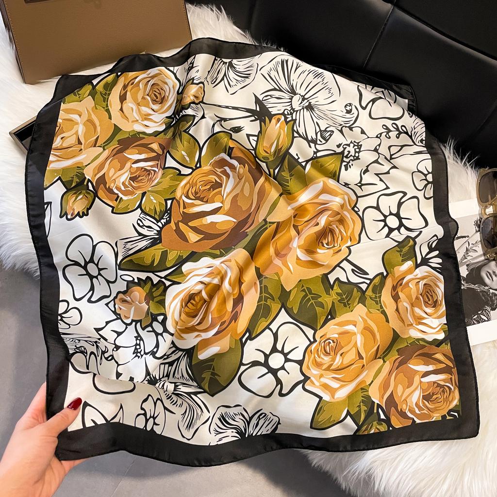 Nouveau 70*70 cm soie Satin cheveux écharpe femmes mouchoir imprimé femme tête carrée Bandana petit cou silencieux Hijab dame fille