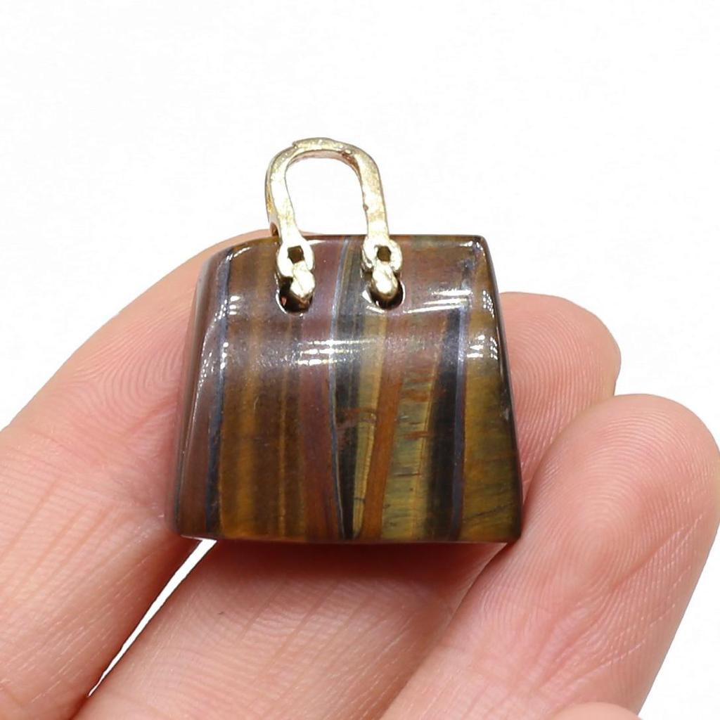 1Pc, Reiki Healing Crystal Carved Handbag Ornament Decoration, Mini Fashion Natural Stone Amethyst Agate Gemstone Home Decor Jewelry Gifts 27×25mm