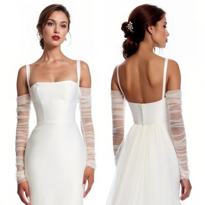 20A Accessoire de fixation pour manches de robe de mariée Manches de bras pour femmes Gants de mariée Boléro amovible Accessoires en tulle doux Noir