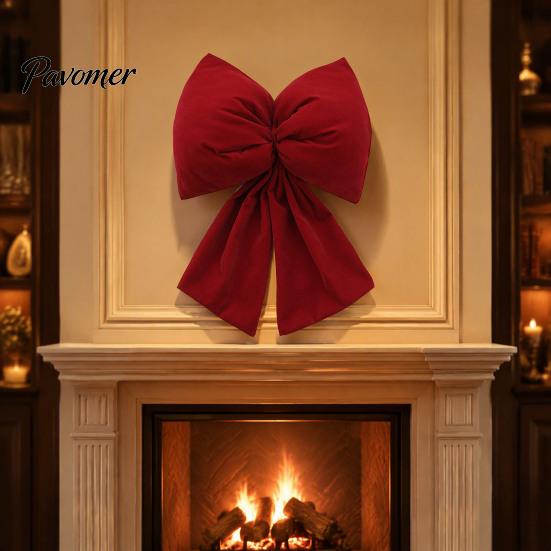 Decorative Velvet Bows for Wreaths Christmas Flocked Fabric Bow, Large Red Bow with Hanging Strap, Gifts Festive Pendant Tree, Holiday Home
