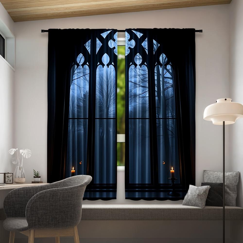 Set Of 2 Gothic Style Curtains Horror Themed House Featuring Design Suitable Bedroom Living Room Made Polyester Area Window Treatment