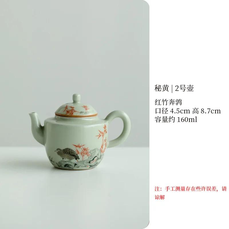 Antique Secret Yellow Ru Kiln Teapot Luxury Flower and Bird Pot Tea Brewing Kettle Cha Kung Fu Teaware Drinkware Supplies Craft