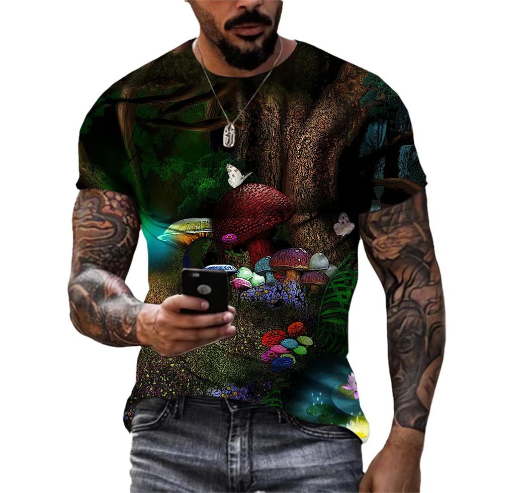 Fashion Casual 3d Printed Nature Landscape Pattern Summer Men Interesting Trend Plus Size Street Personality Harajuku Loose Top