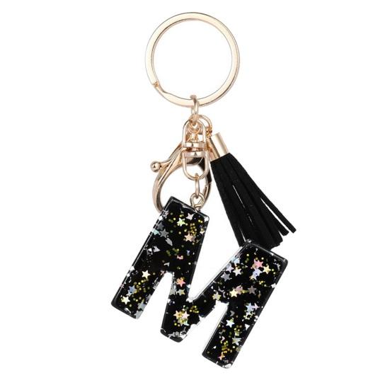 Lightweight Keychain Pendant, Sequins Star Letter A-Z Charm with Tassel, Gift Alphabet Initial Metal Keyring for Handbag Backpack Bag