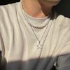 Bolt/Star Pendant Choker Layered Necklace Imitation Pearls Bead Neckchain for Women Girls Fashionable Jewelry Gift