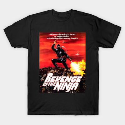 Men Black Print T-shirt Revenge Of The Ninja No-Cut Heat Transfer Print Cotton Tshirt