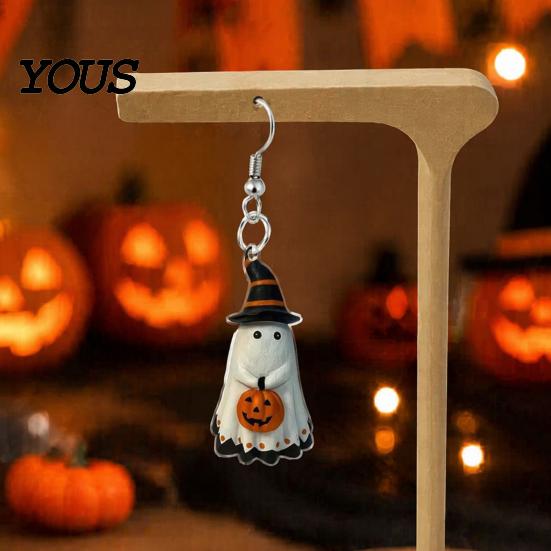 Witch Hat Earrings Cute Ghost Earrings, with Pumpkin Wizard Decor, Smooth Edge Halloween Drop Lightweight Acrylic Pendant Party Soft Painting