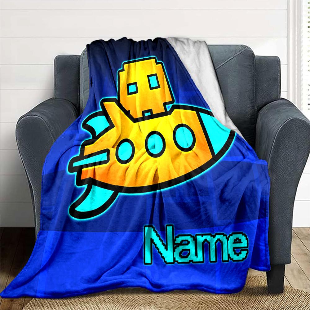 Customiz Name Personality Geometry Dash Blanket Soft &Warm Sofa Office Bed Travel Lunch Break Blanket, Gift Suitable All Seasons