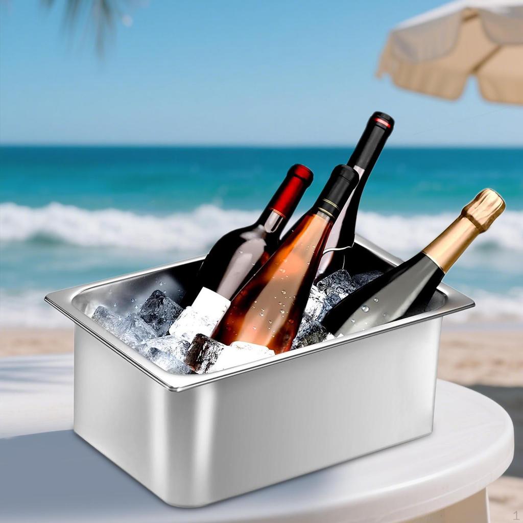 Ice Bucket Beverage Cooler Metal Storage Tub for Wine Beer Champagne Chiller Stainless Steel