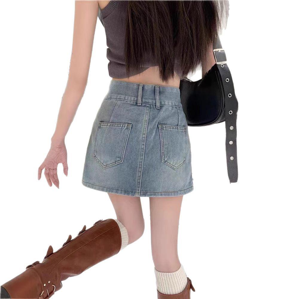 Spicy Girl Retro High-Waist Denim Midi Skirt: Summer 2025 Slimming A-Line Bodycon for Women