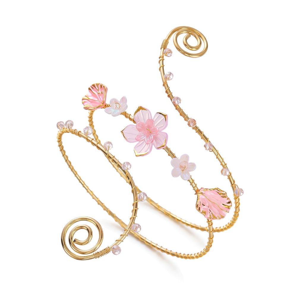 Gold Color Metal Floral Arm Bracelet Enamel Glaze Craft Exotic Style Arm Ring Exotic Style A