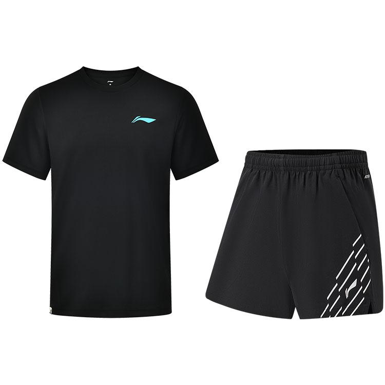 

Li-Ning Solid Color Thin Short Sleeve Striped Print Shorts Casual Sports Set Unisex sets Black AHST347-1+AAPU045-1 3XL
