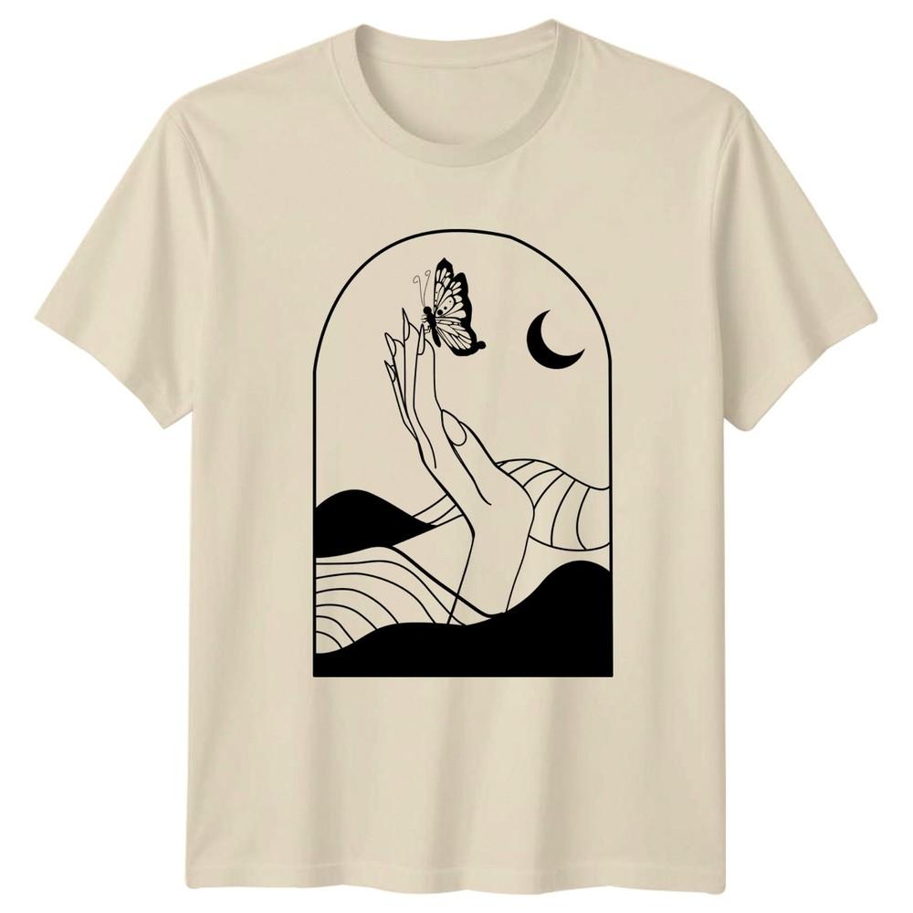 Hand Butterfly Moon Mystical Design Unisexs TShirt Bohemian Art Nature Spiritual