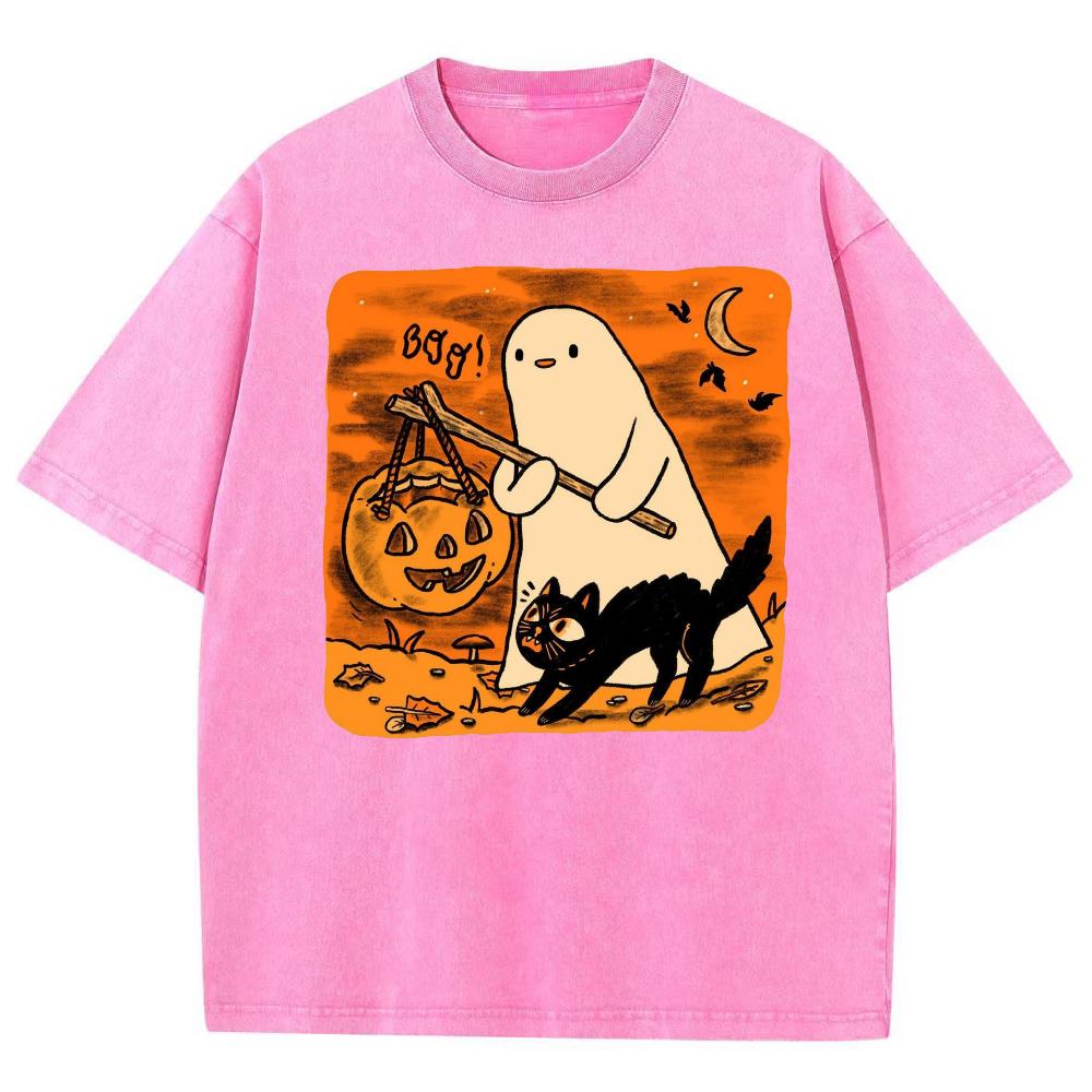 Halloween Schwarze Katze Geist Print Paar T-Shirt Übergroßes Was Baumwolle Kurzarm Niedlicher Lustiger Stil Mode Tees