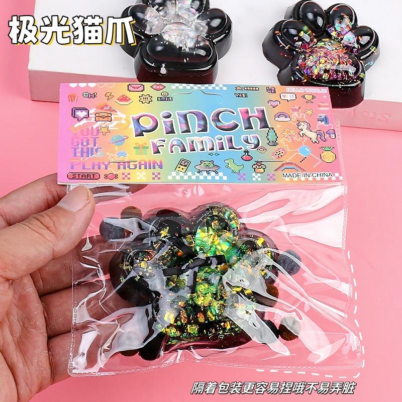 Giocattolo Fidget Squishy a forma di artiglio di gatto con paillettes carino, giocattolo antistress a rimbalzo lento, giocattolo antistress a pizzico, decompressione, zampa di gatto, giocattolo morbido da spremere