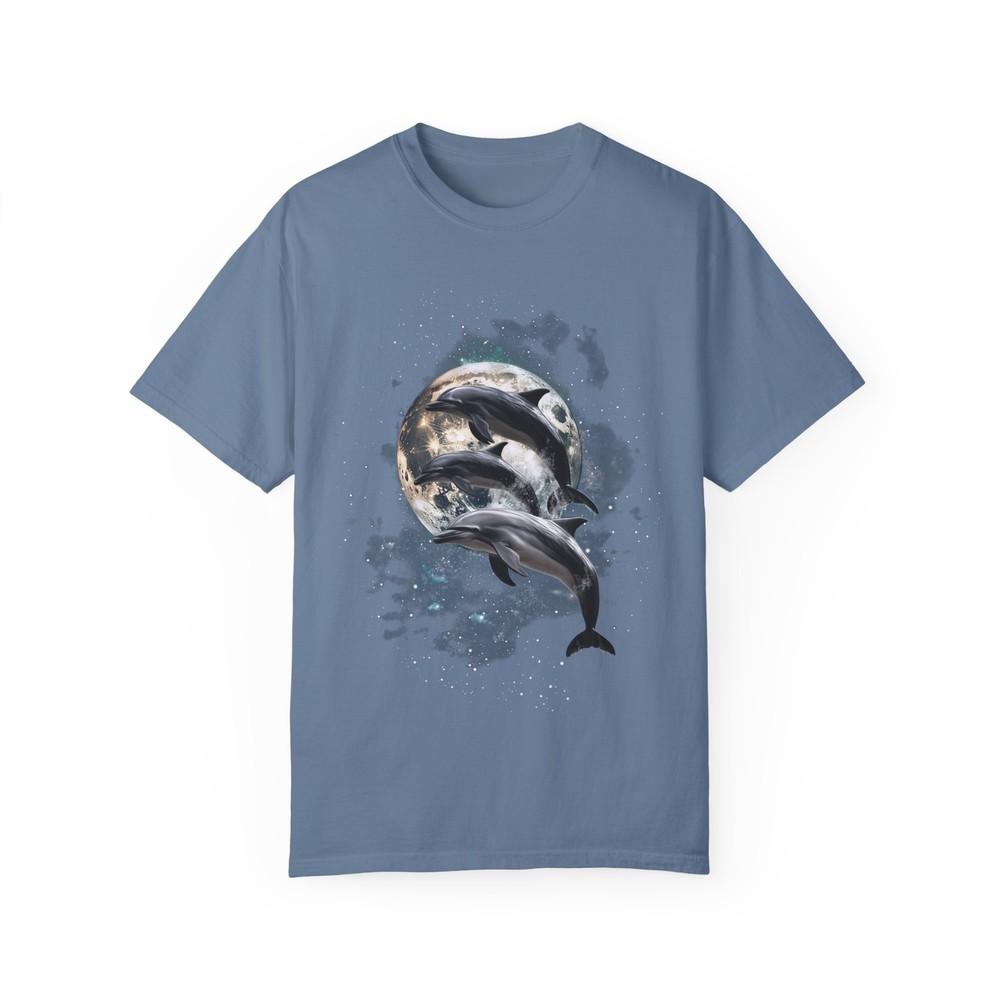 Dolphin TShirt Cosmic Dolphins Graphic Tee Celestial Ocean Animal Retro Space Unisex T-Shirt XL