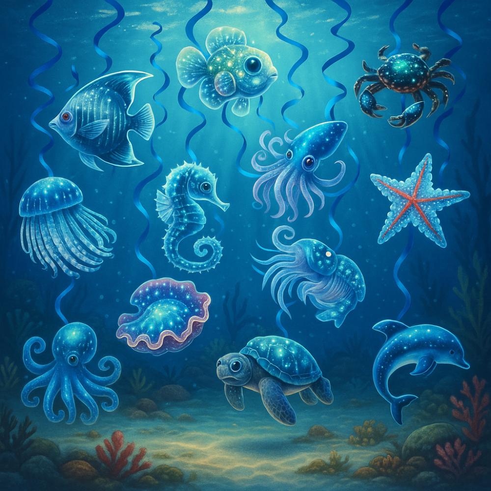 12pcs Paper Hawaiian Spiral Hanging Tag Waterproof Ocean Theme Pendant  Party Favors