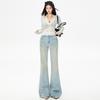 Spring new elastic flared pants Korean Spice Girls retro style women's jeans light blue trousers