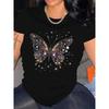 Women's T-Shirt  Machine Washable Regular Fit for Casual Attire Seasonal Fashion, Butterfly Print, Soft Material, Fitted Blouse, Casual Style
