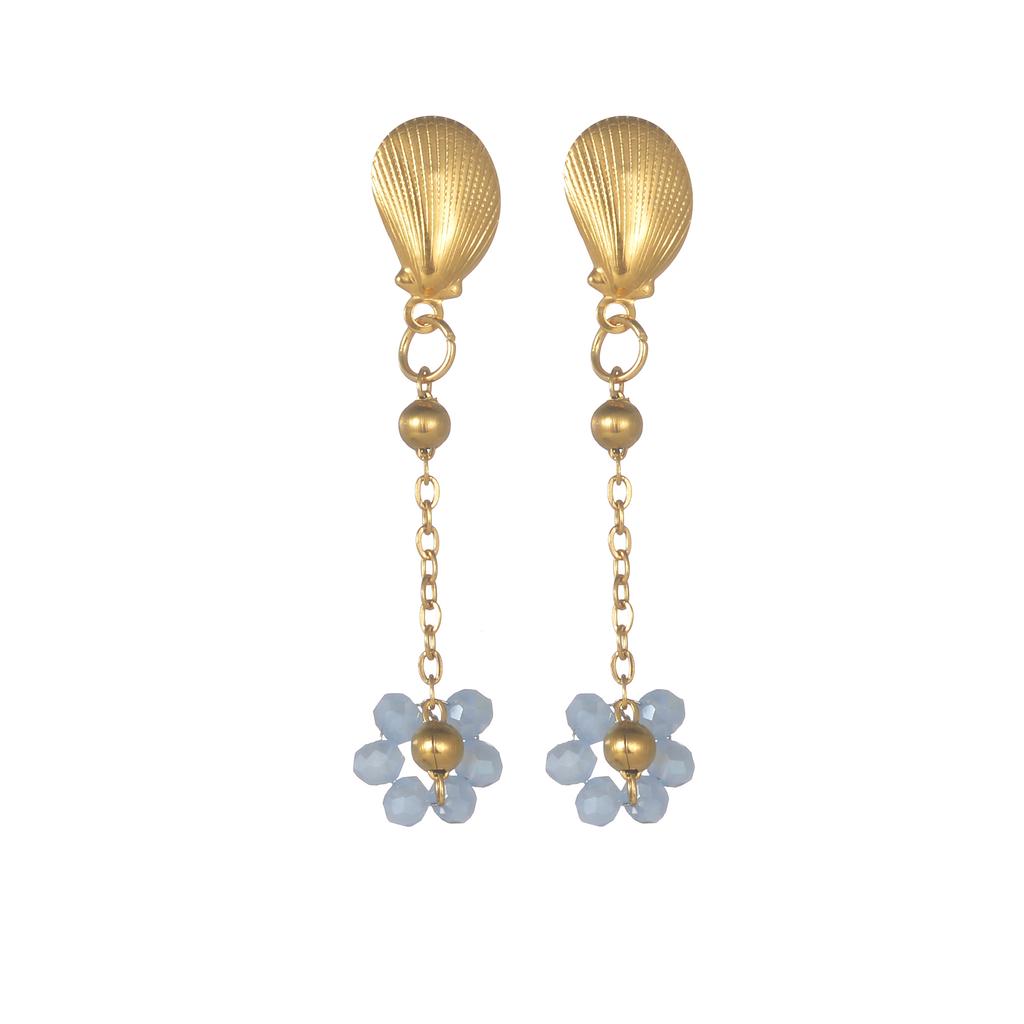Atoztide Trendy Exquisite Colorful Flower Tassel Earring for Women Stainless Steel Gold Color Shell Drop Earring Jewelry Gift