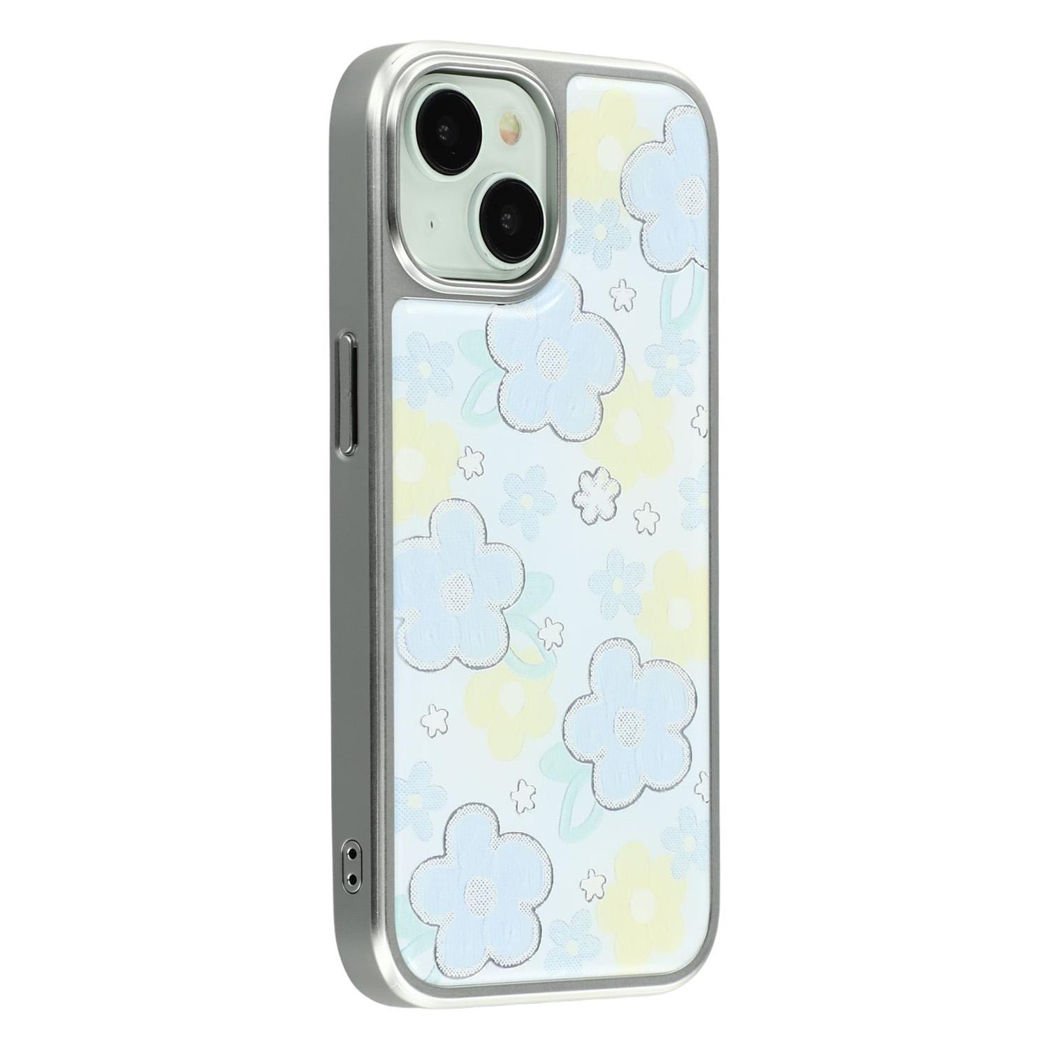 

For iPhone 13 Case Lacquered Epoxy Pattern TPU+Acrylic Phone Cover Large Camera Cutout Flowers