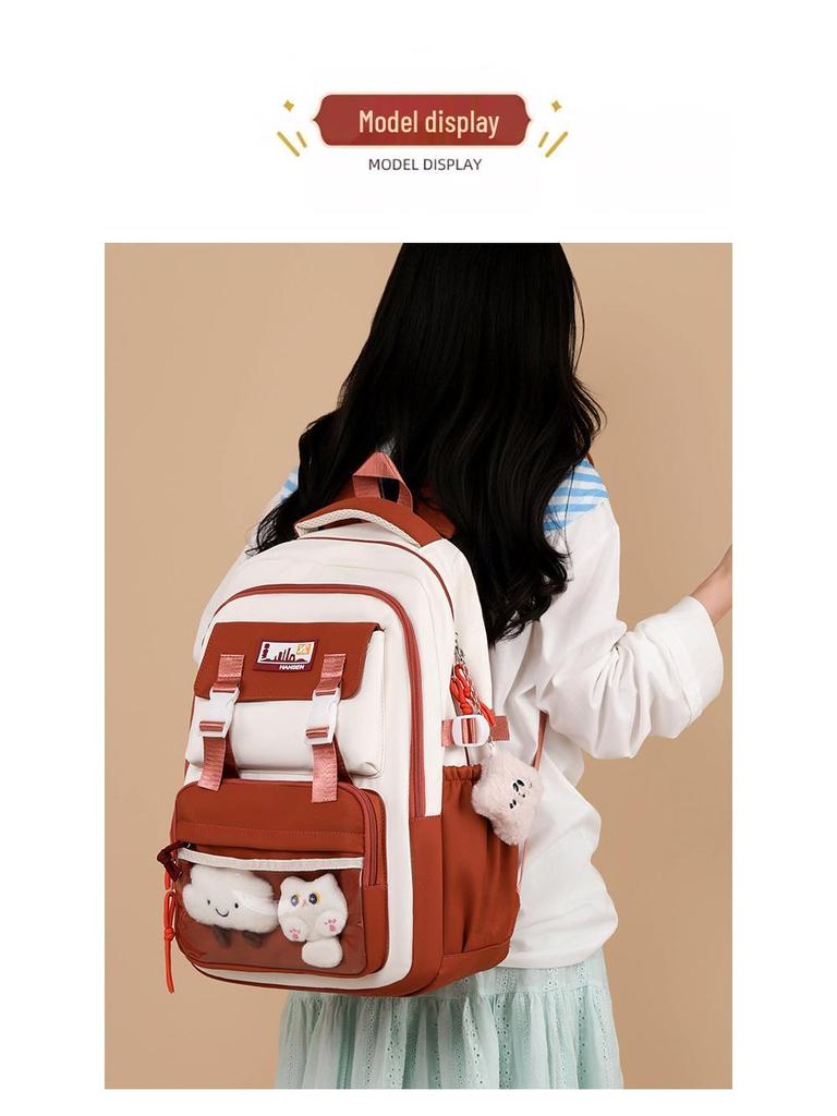 High-Capacity Colorblock Backpack for Girls - Lightweight, Spine-Support, Ideal for Middle & High School Students