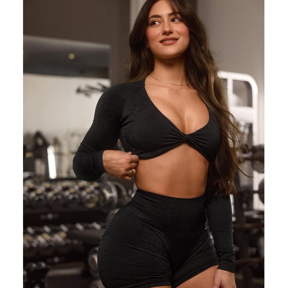 Gymshark Adapt X Whitney Animal Seamless Long Sleeve Top Black Asphalt Grey B3b2j Bc3d