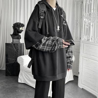 Vintage mikina s kapucí Ženy Streetwear Oversized mikina Punk Pulovry s dlouhým rukávem Korejský Grunge Kostkovaný Splice Hoody