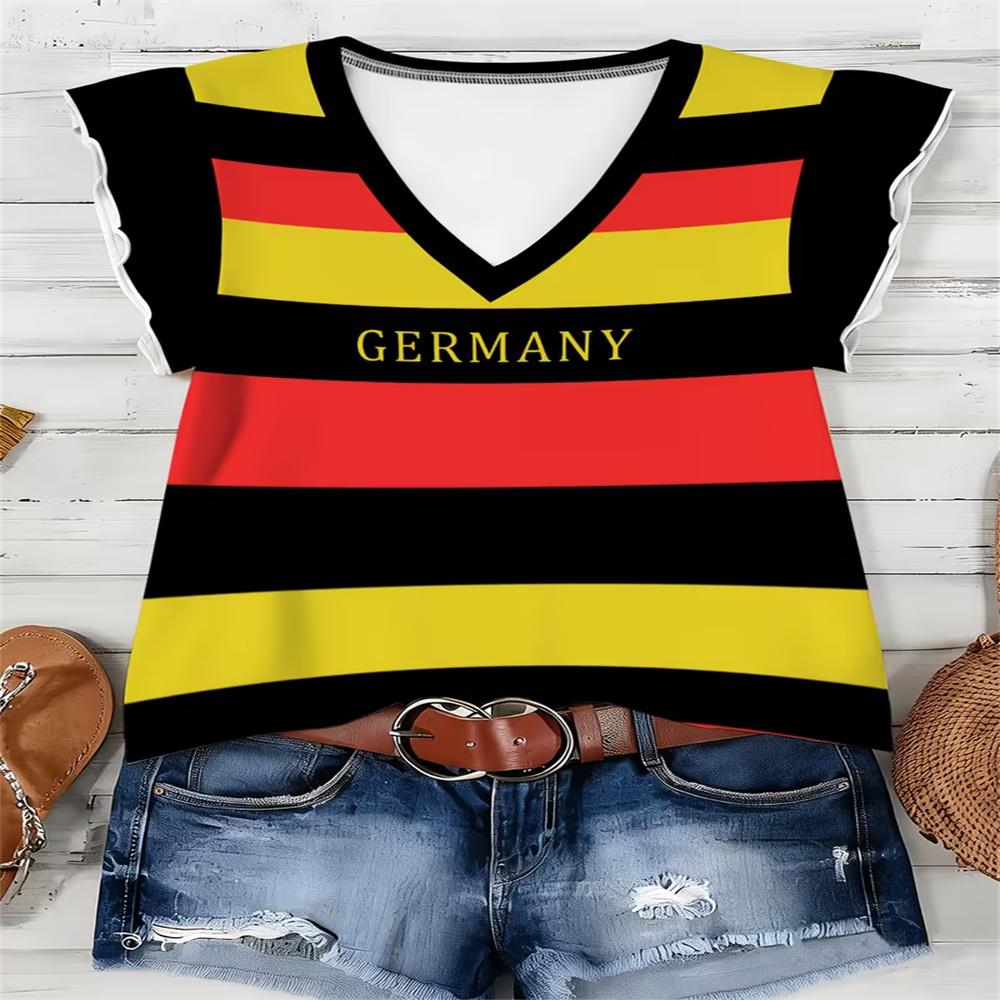 Color-Block Design, National Celebration, Surprise Gift, High-Quality Women's All-Over Print V-Neck Top