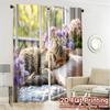 Set Of 2 Modern Flat Printing Curtains Without Rod Cozy Cat Dreams Prints Curtain With Sheer Polyester