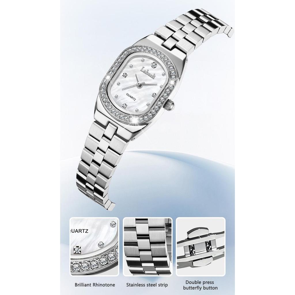 Women Elegant Steel Quartz Watches Round Dial Rhinestone Calendar Wristwatch Waterproof Classic Roman Scale Dress Watch Birthday Gift for Ladies
