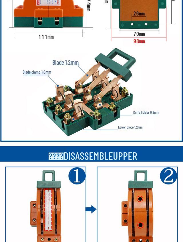 3P 63A Double-Pole Double-Throw Reversing Knife Switch, 100A Three-Phase, Dual Power Transfer