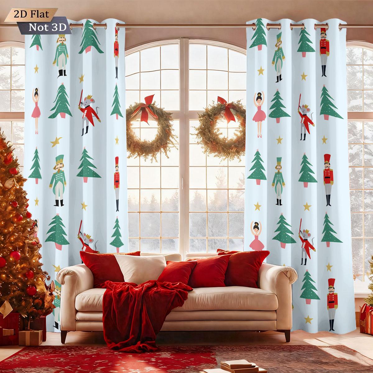 

2 шт. С Рождеством Христовым Щелкунчик Принтованные Блэкаут Шторы Разных Размеров Гостиная Изоляция Праздничное Украшение Легко Установить 140x160&Grommet Top