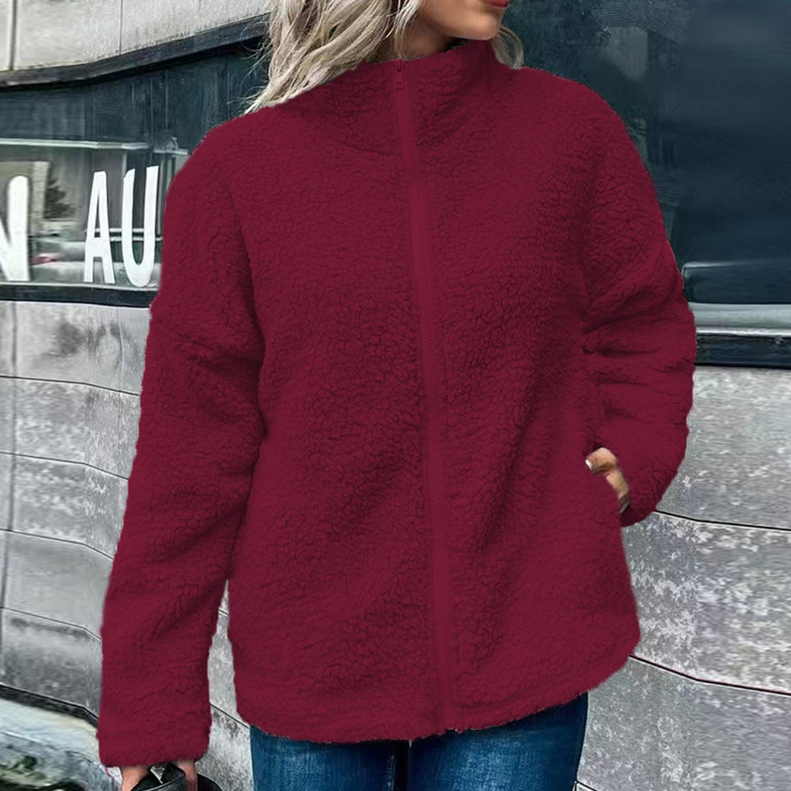 

Женская мода повседневная куртка с длинным рукавом кардиган воротник стойка теплое пальто L винный