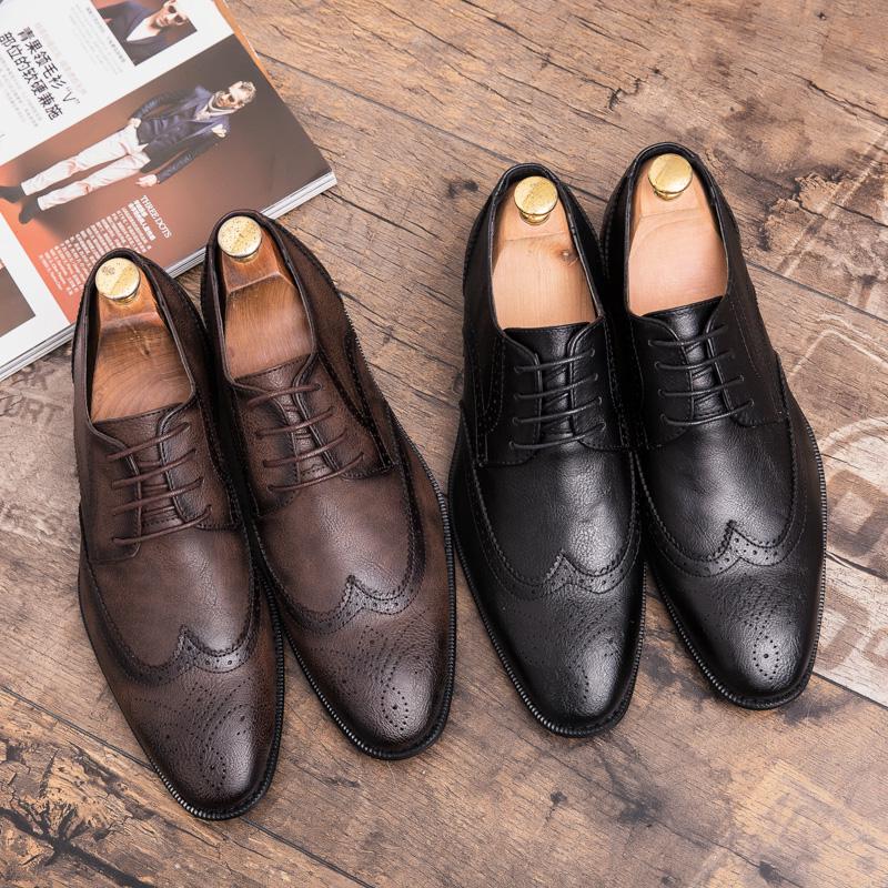 Fashion Spring Men's shoes Italian Brand Brown Loafers Men's Black Leather Shoes Men's Business Dress Wedding shoes Casual shoes Brogues