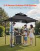 Grill Gazebo, 2.43 x 1.5 m Outdoor BBQ Gazebo with Double-Tiered Roof, Powder-Coated Steel Patio Grill Shelter with 2 Side Shelves & 8 Hooks, Grilling