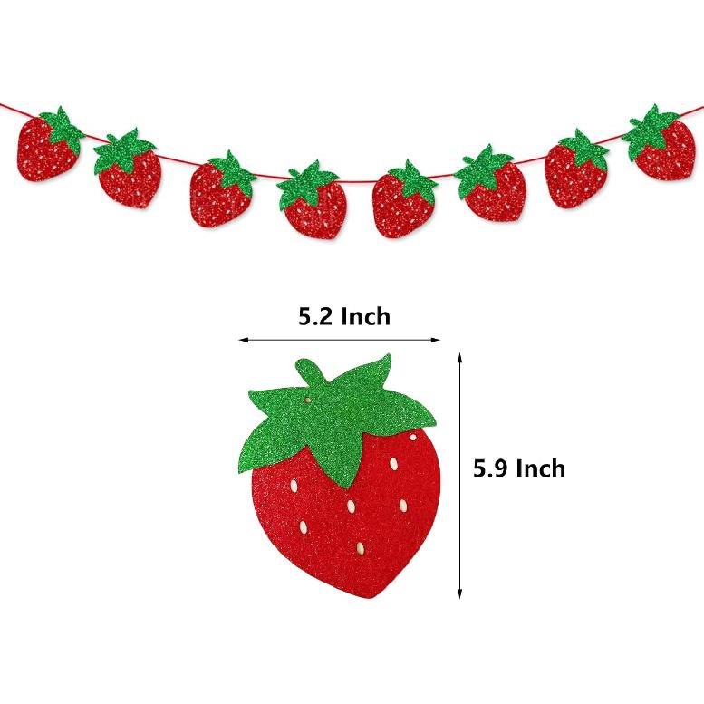 TSJ Strawberry Banner Garland Decor Glitter Berry Hanging Decorations Strawberry Themed Party Favors for Birthday Party Baby Shower