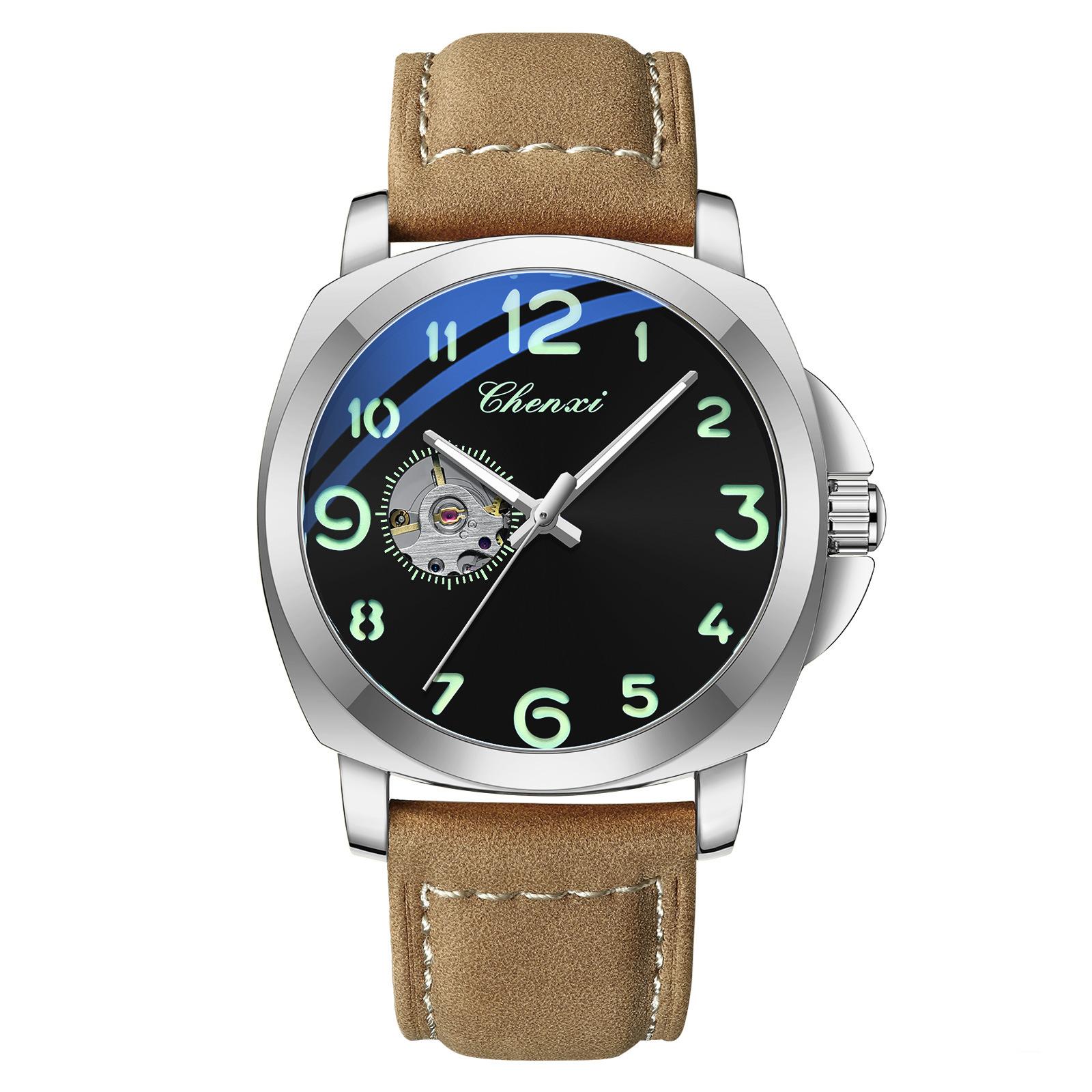 

Luminous Tonneau Shaped Watch For Men Automatic Mechanical Wristwatches Waterproof Skeleton Dial Watches Waterproof серебряный/чёрный